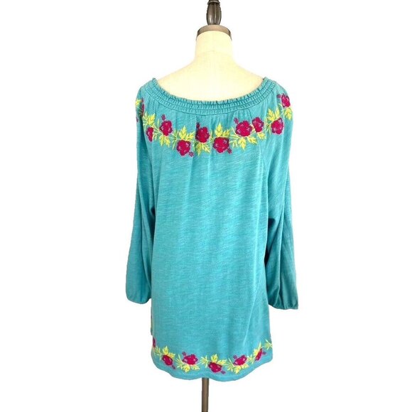 Soft Surroundings Tunic Top PL Floral Embroidered Trim 2EC23 Stretchy Smocked - Picture 4 of 9